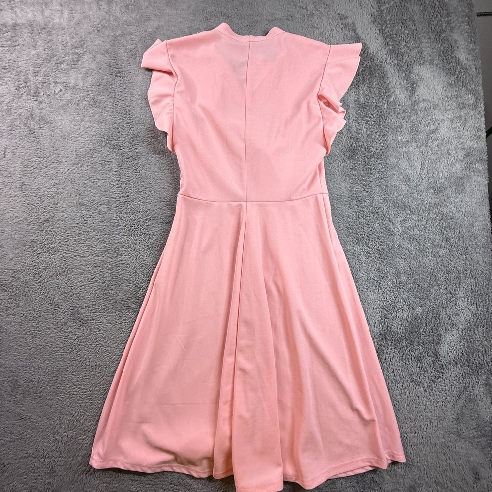 Moyabo Women's Pink Dress Size M Ruffle Sleeve V-Neck Tie Front A-Line NWT - Picture 6 of 6